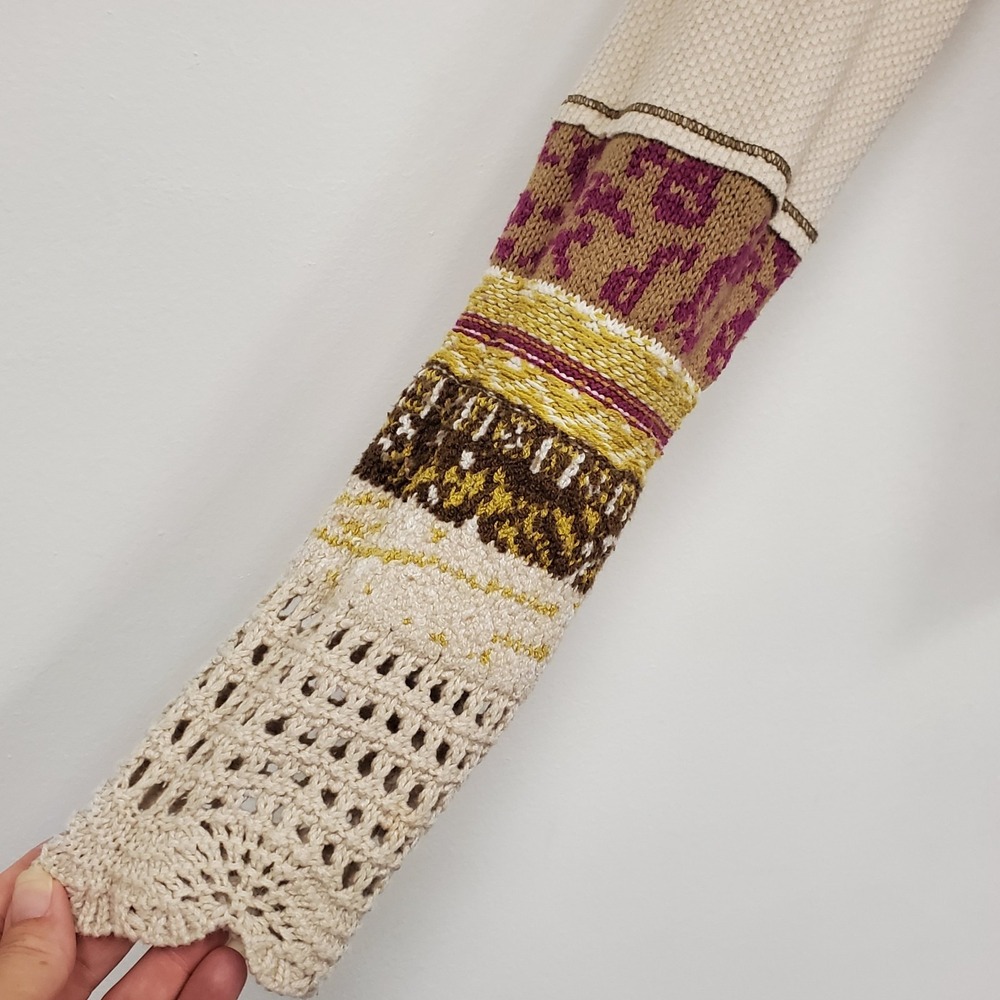 Chelsea & Theodore Boho Thermal Shirt Size XS Contrast Cuff Granola Hippie Tan - Picture 4 of 11
